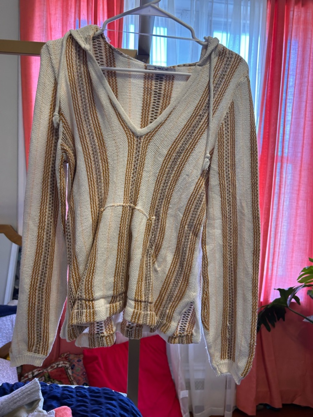 O'Neill Cream and Brown Striped Hoodie Sweater